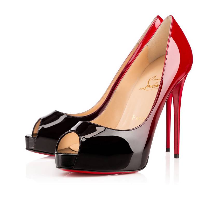 Women's Christian Louboutin New Very Prive 120mm Patent Degrade Peep Toe Pumps - Black-red/Black [4712-365]